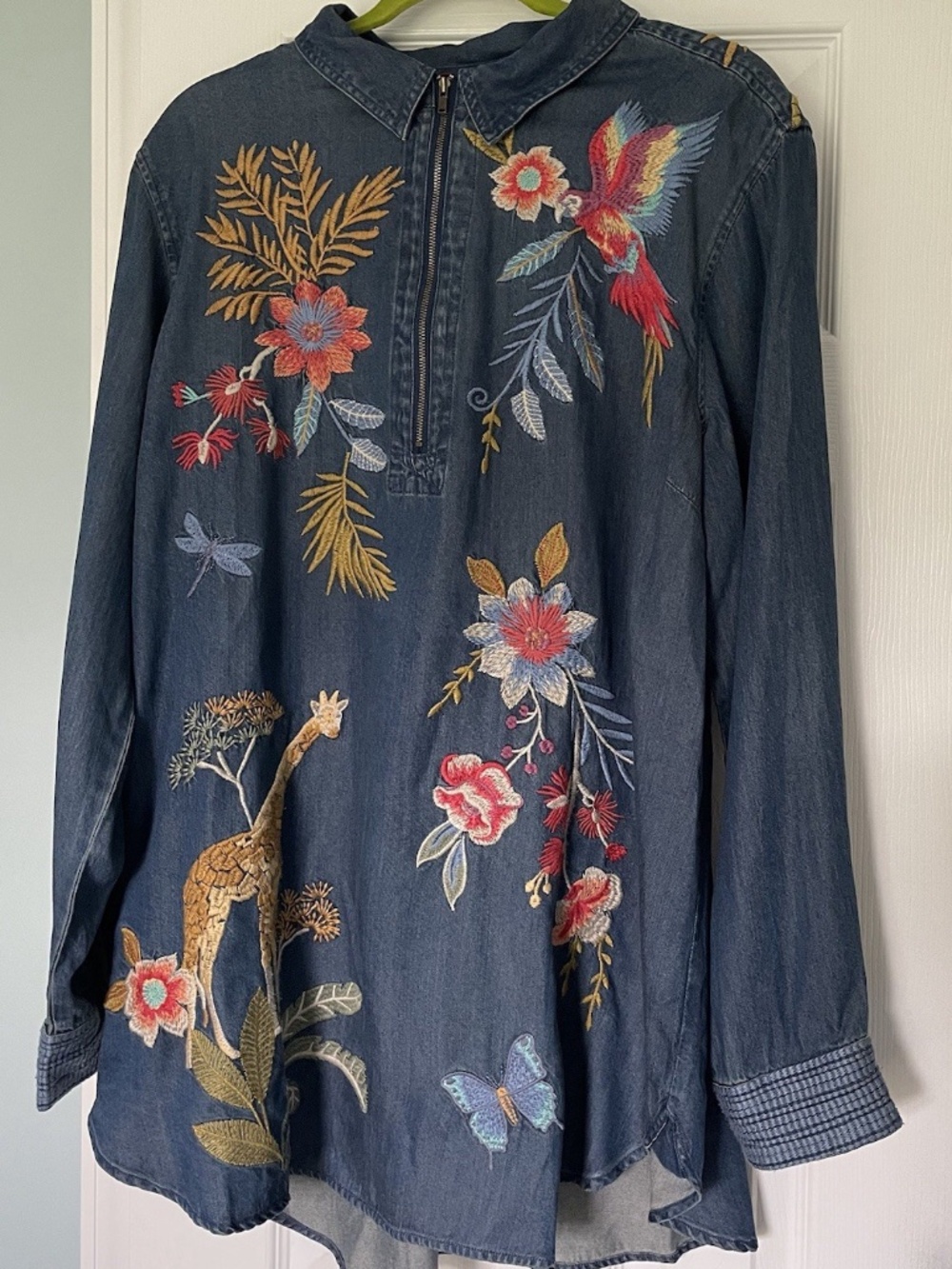RARE hard-to-find JOHNNY WAS denim embroidered top -XL